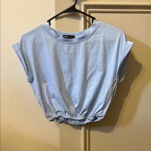 SHEIN Blue Cuffed Sleeve Crop Top